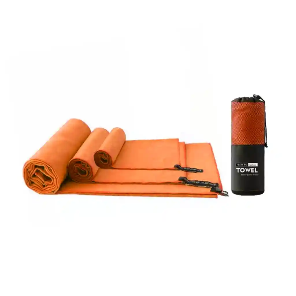 Set 3 Toallas Baño Viaje Microfibra Secado Rápido Naranja