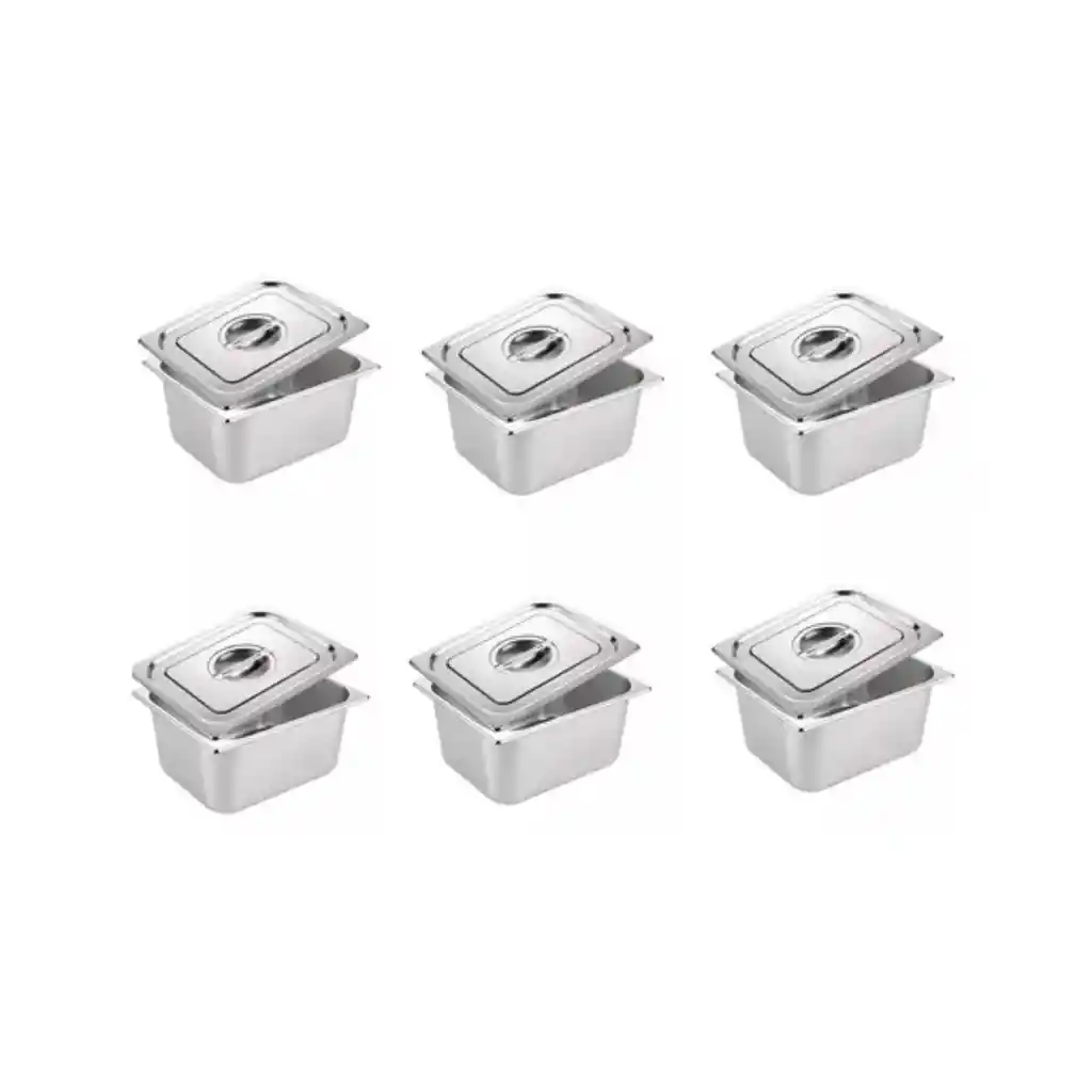 Pack 6 Deposito Gastronómico Acero Tapa 17x26 Cm