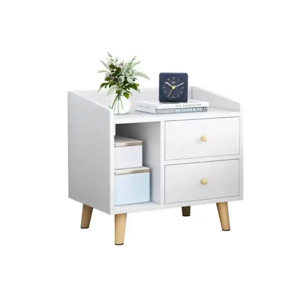 Velador 2 Cajones Madera 43x30x48 Cm Blanco