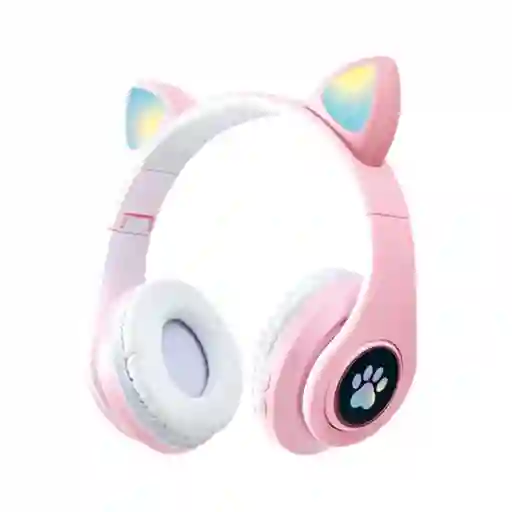 Audífonos Inalámbrico Orejas Gato Led Wireless Bluetooth Rosado