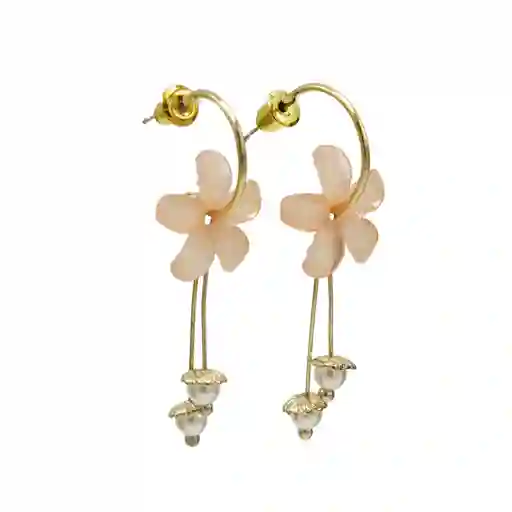 Aros Pendientes Flor Coreana Cristal Rosada Pequeña Perla