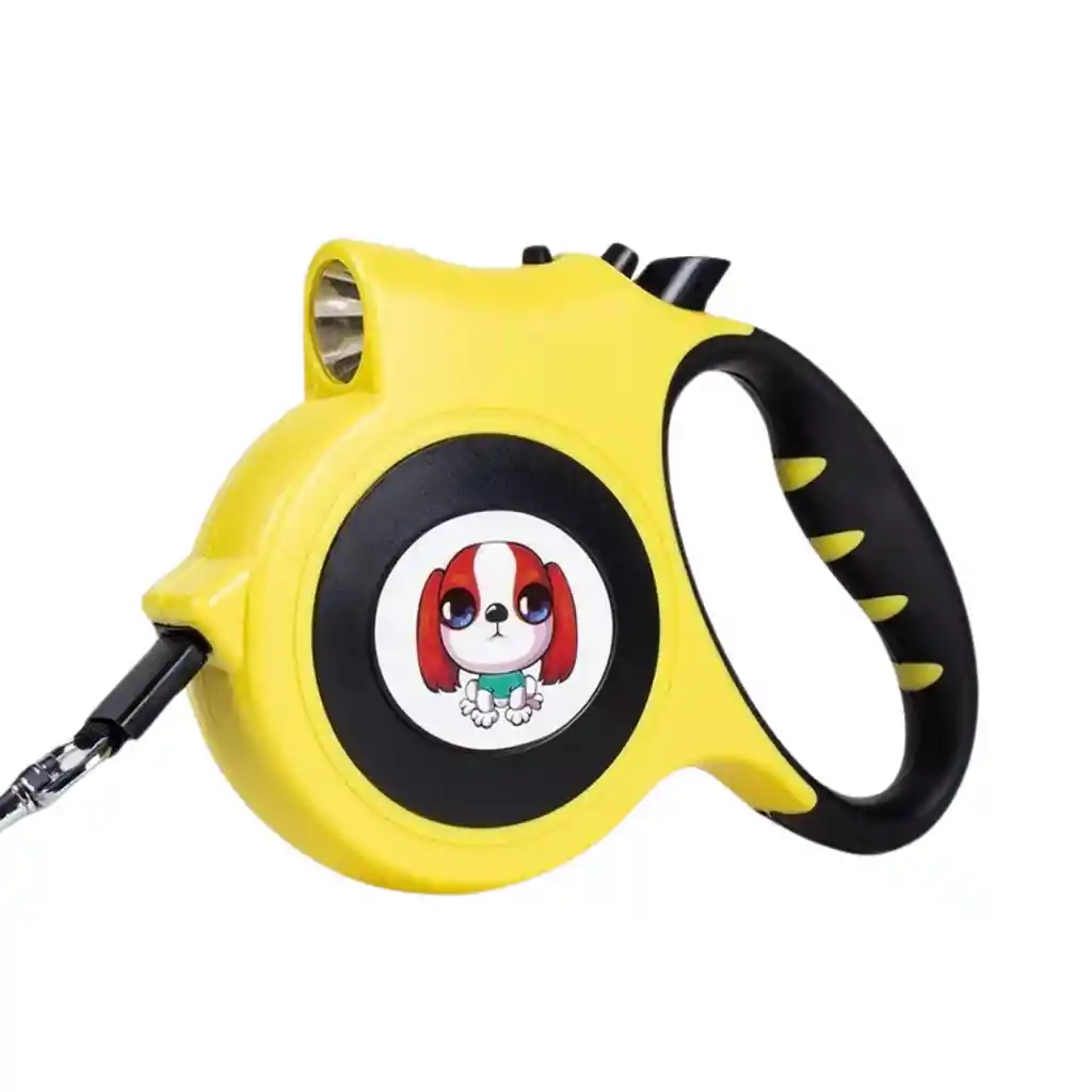 Correa Mascota Perro Retráctil Automática 5 M Linterna Led Amarillo