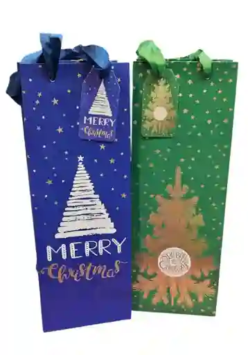 Bolsa De Regalo Para Botellla 9x9.5x32cm Diseño Navidad