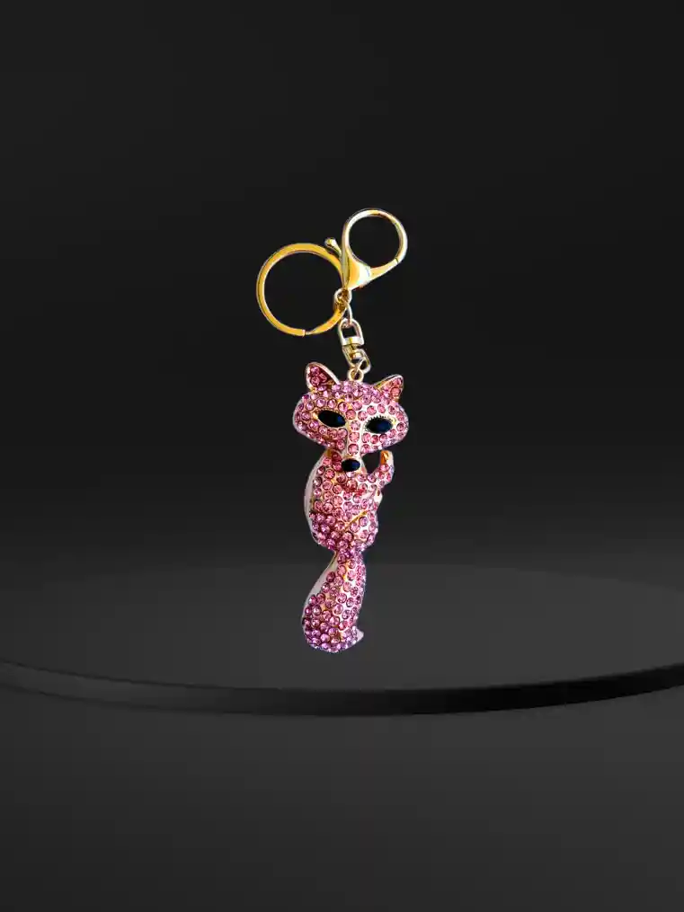 Llavero Dorado De Zorro Con Incrustaciones De Diamantes De Fantasía Rosa Para Regalo