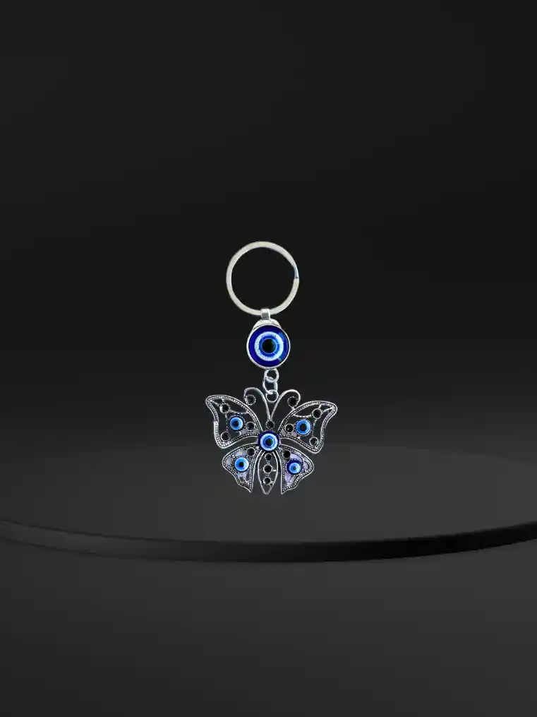 Llavero Plateado Mariposa Con Ojos Turcos Para Regalo