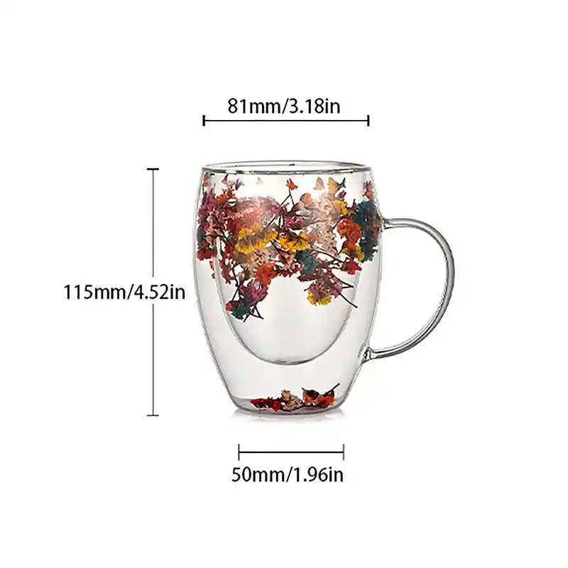Taza / Vaso De Té Con Flores Secas Doble Pared Para Regalo