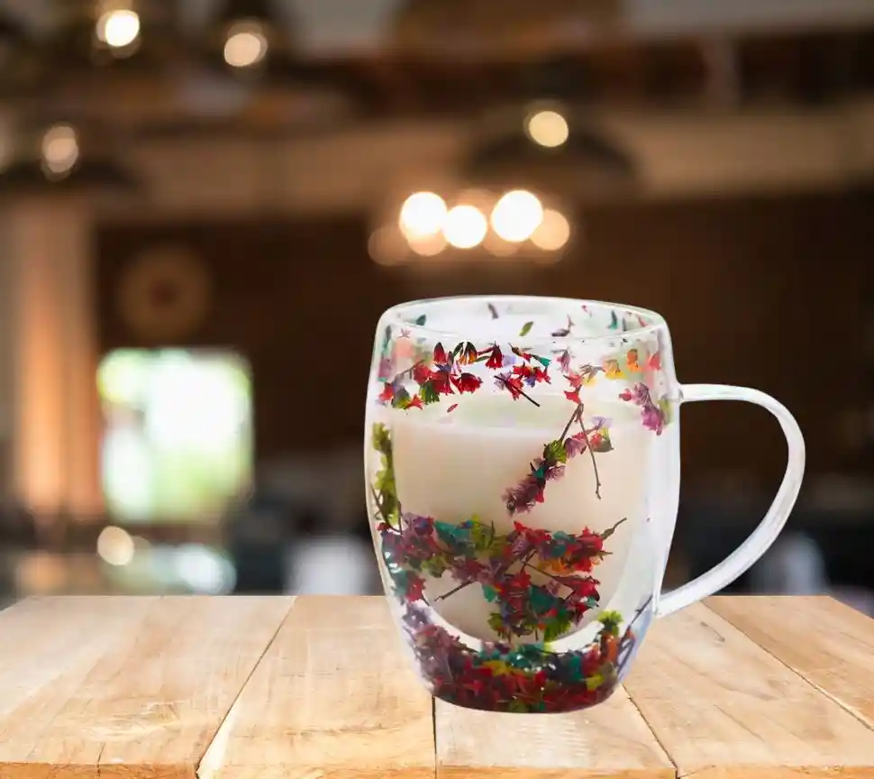 Taza / Vaso De Té Con Flores Secas Doble Pared Para Regalo