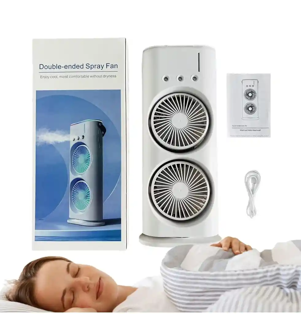 Ventilador Portátil Doble Con Humificador Y Luces