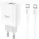 Cargador Con Cable Tipo C A C Dual Pd 20w + Usb Qc3.0 - Hoco C80a 3a