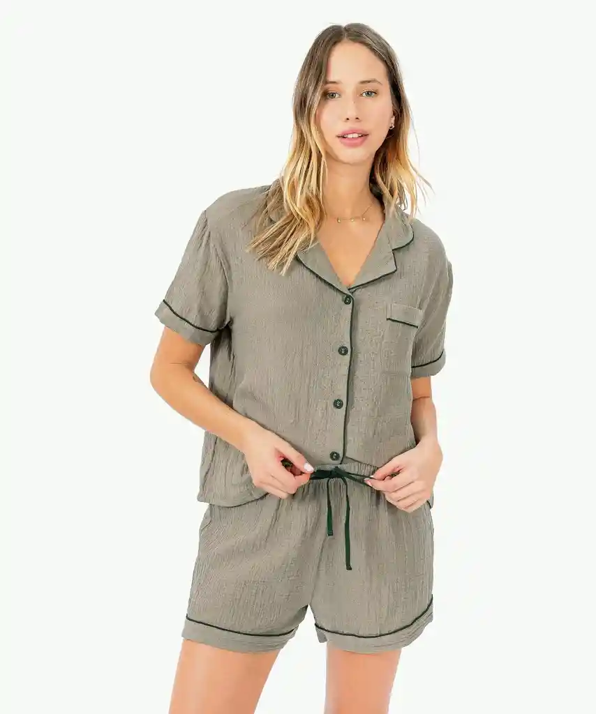 Pijama Mujer Corto Gauze Xs Verde Musgo