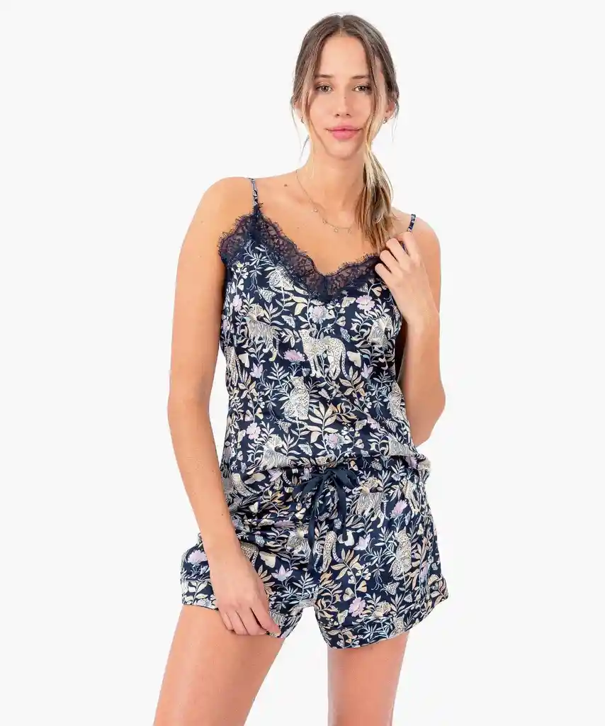 Set Pijama Mujer Satinado Selvatico Xl Azul