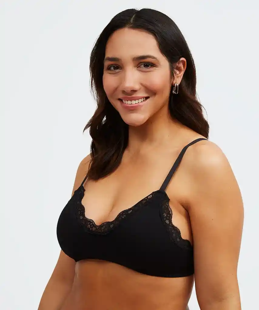 Bralette Mujer Rib Encaje Xl Negro