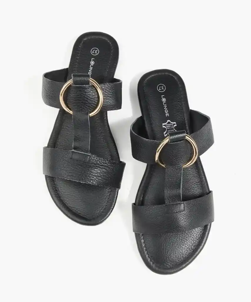 Sandalias Mujer Cuero Argolla 35 Negro
