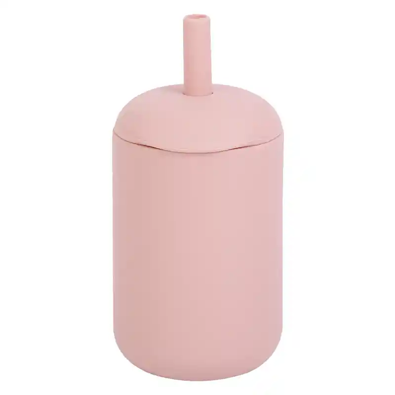 Vaso Con Bombilla De Silicona Palo Rosa