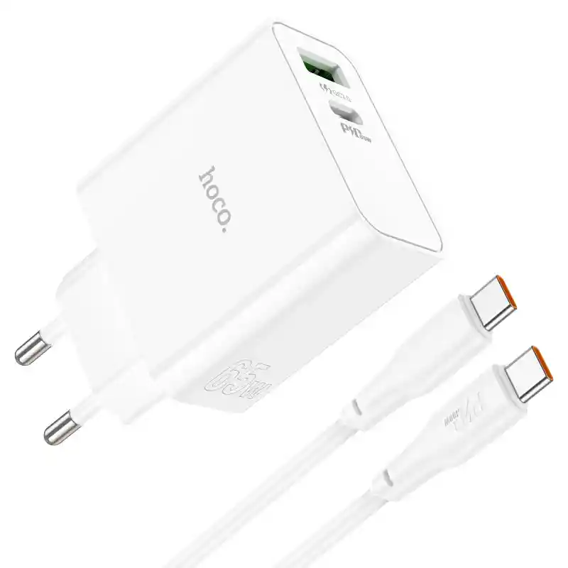 Cargador Con Cable Tipo C A C Dual Pd 65w C + Usb Qc3.0 - Hoco C113a