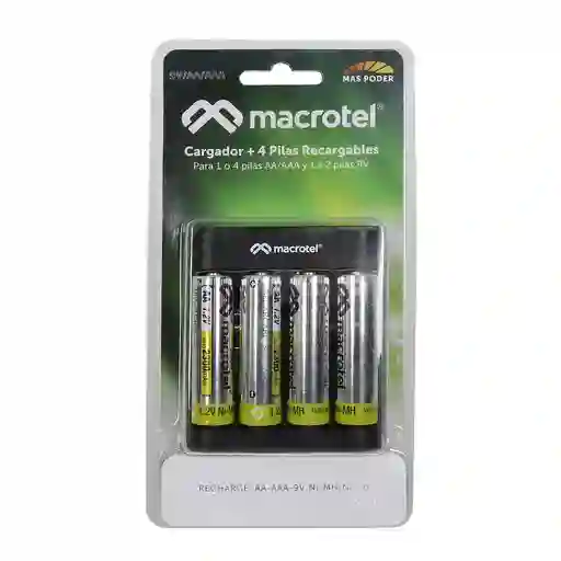Cargador De Pilas + 4 Pilas Aa 2300ma – Macrotel
