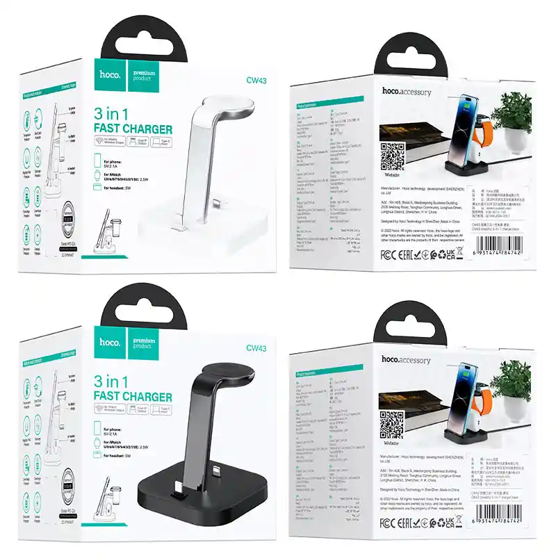 Base Cargador Inalámbrico 3 En 1 Hoco Cw43 Blanco