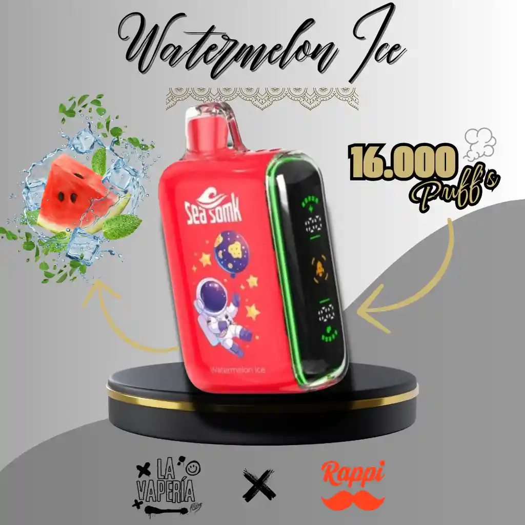 Vaper 16.000 Puffs - Sabor Watermelon Ice - Vaporizador Desechable