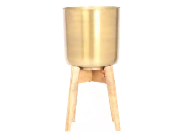 Macetero Dorado Base Madera 40 Cms Cr