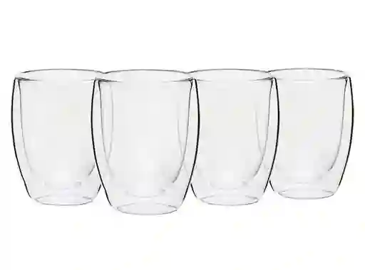 Set 4 Vasos Ripley Home Doble Pared Vidrio Transparente 350 Ml