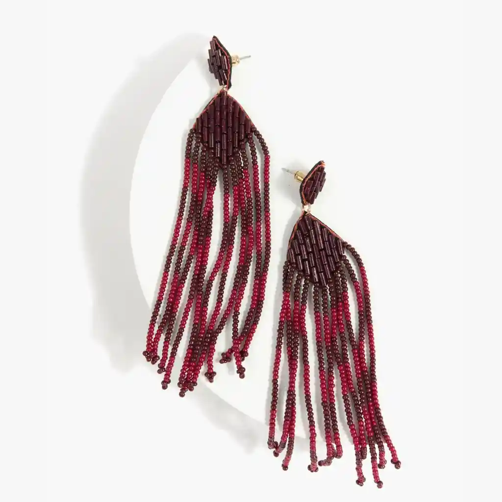 Aros Mujer Mostacillas Burdeo