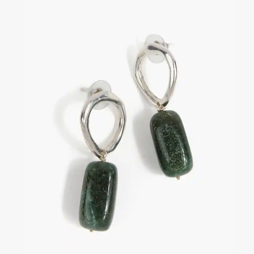 Aros Mujer Piedra Colgante Verde