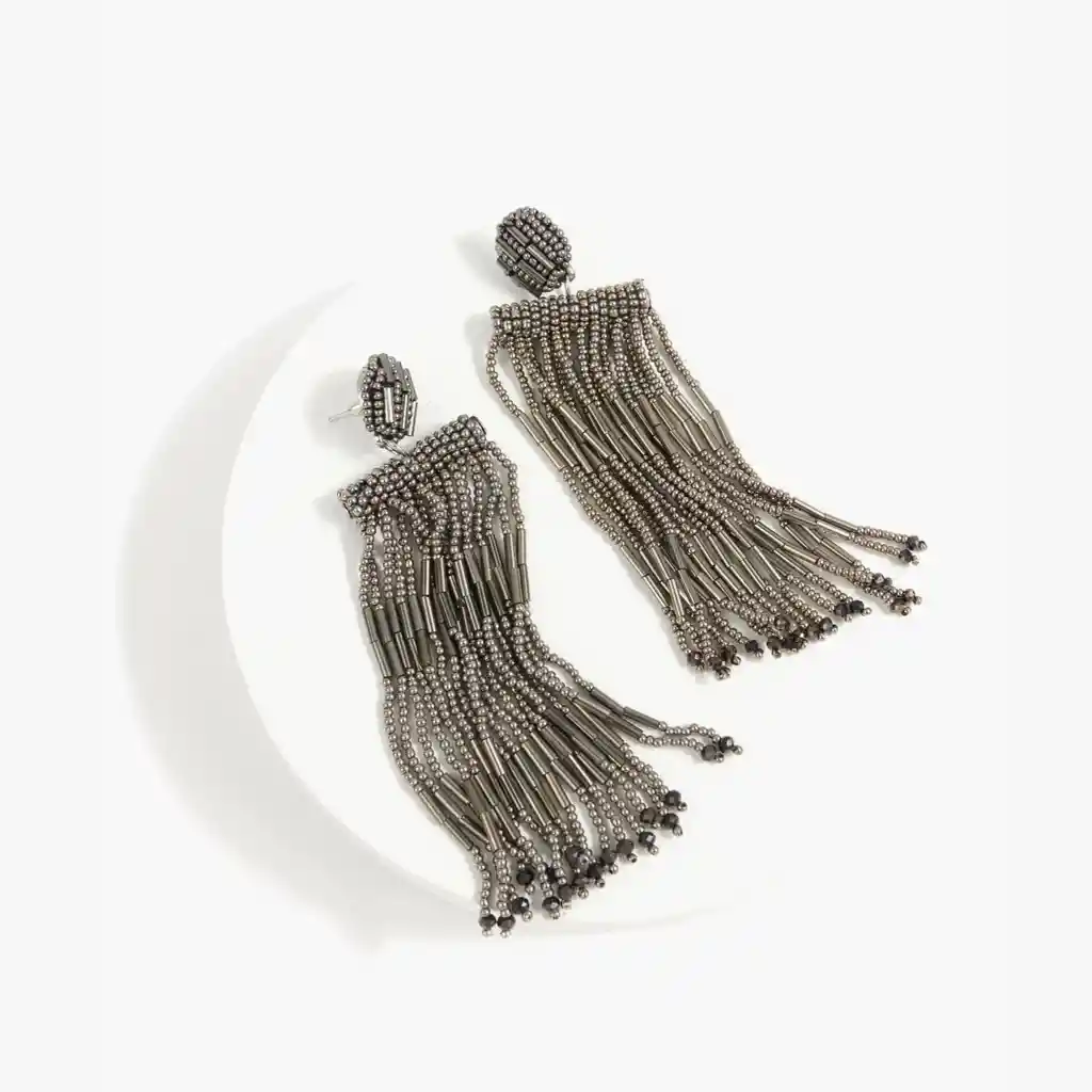 Aros Mujer Largos Mostacillas Plateado