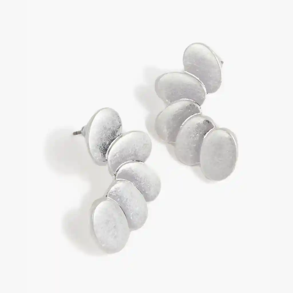 Aros Mujer Semi Círculo Pétalos Plateado