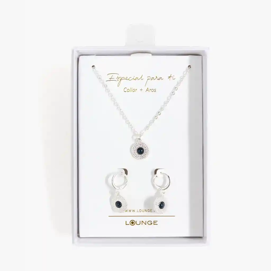 Set Collar Y Aros Mujer Piedra Azul Plateado