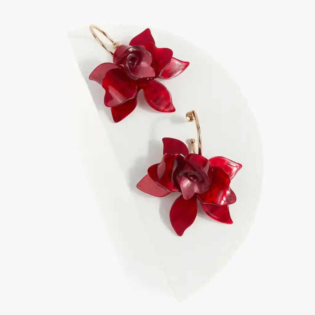Aros Mujer Flor Grande Burdeo