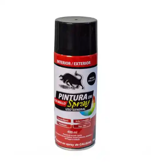 Pintura Spray Aerosol Negro Brillante Uso General 400 Ml