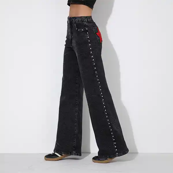 Pantalón Negro Estrella Roja 34 Mujer Raindoor