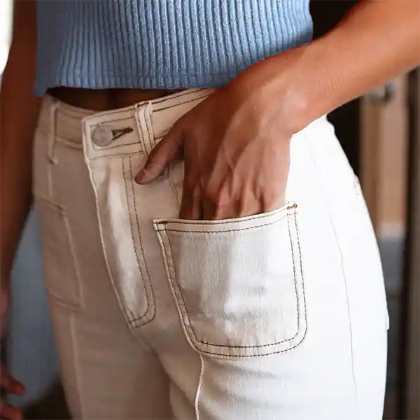 Pants Wide Leg Pocket Ecru 40 Mujer Raindoor