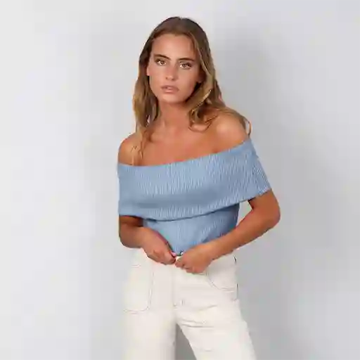 Top Bardot Sin Hombros Azul L Mujer Raindoor