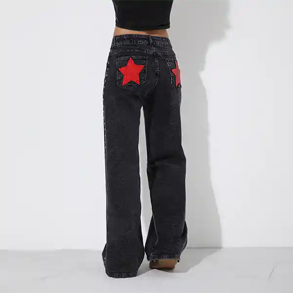 Pantalón Negro Estrella Roja 36 Mujer Raindoor