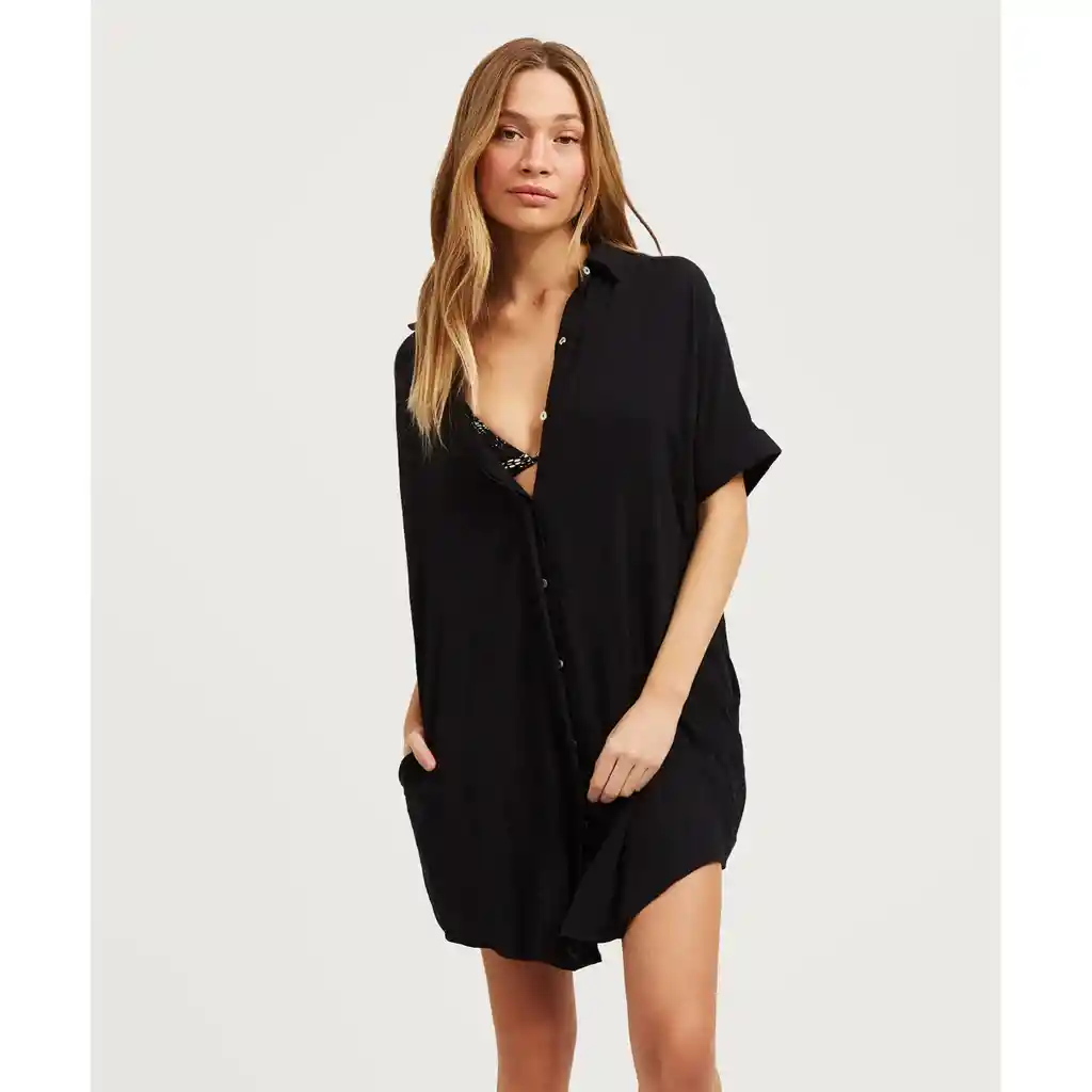 Vestido Mujer Camisero Xs Negro
