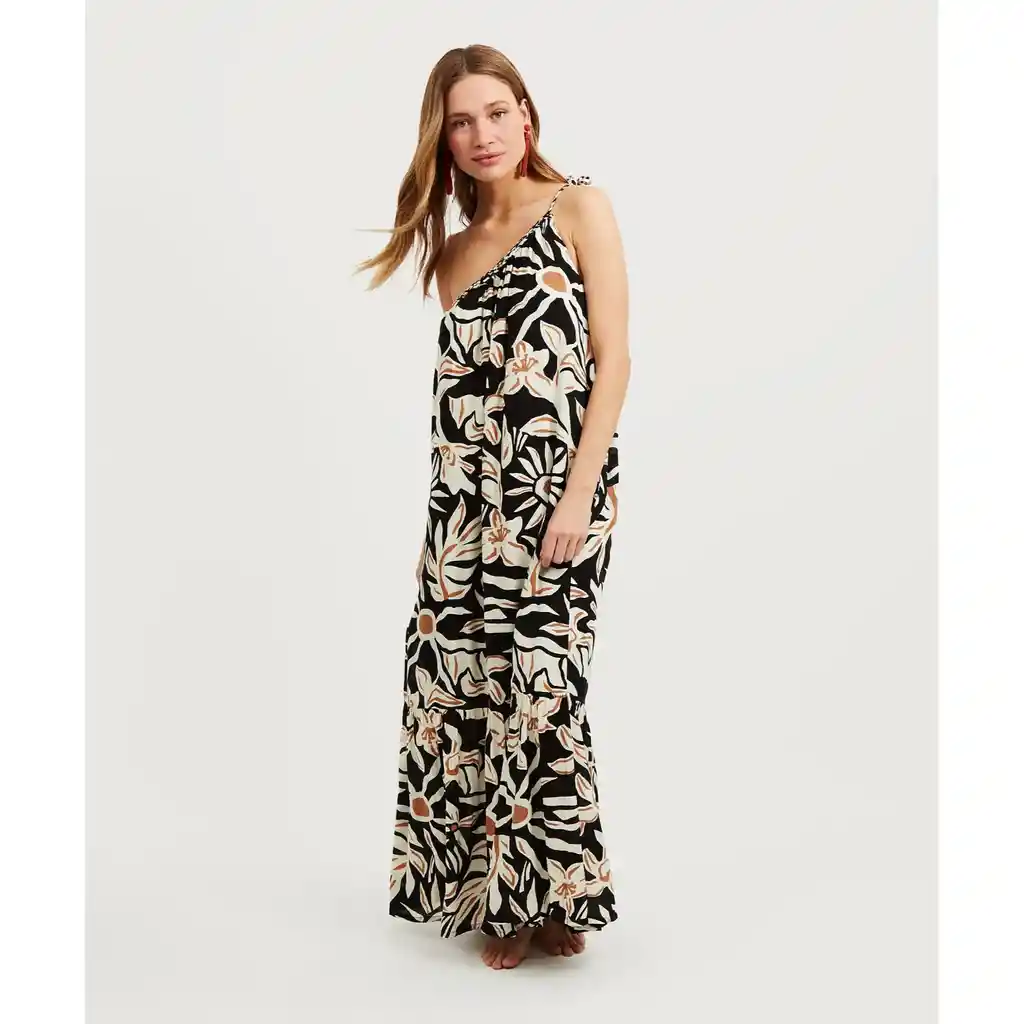 Vestido Mujer Largo Un Hombro Xs Beige