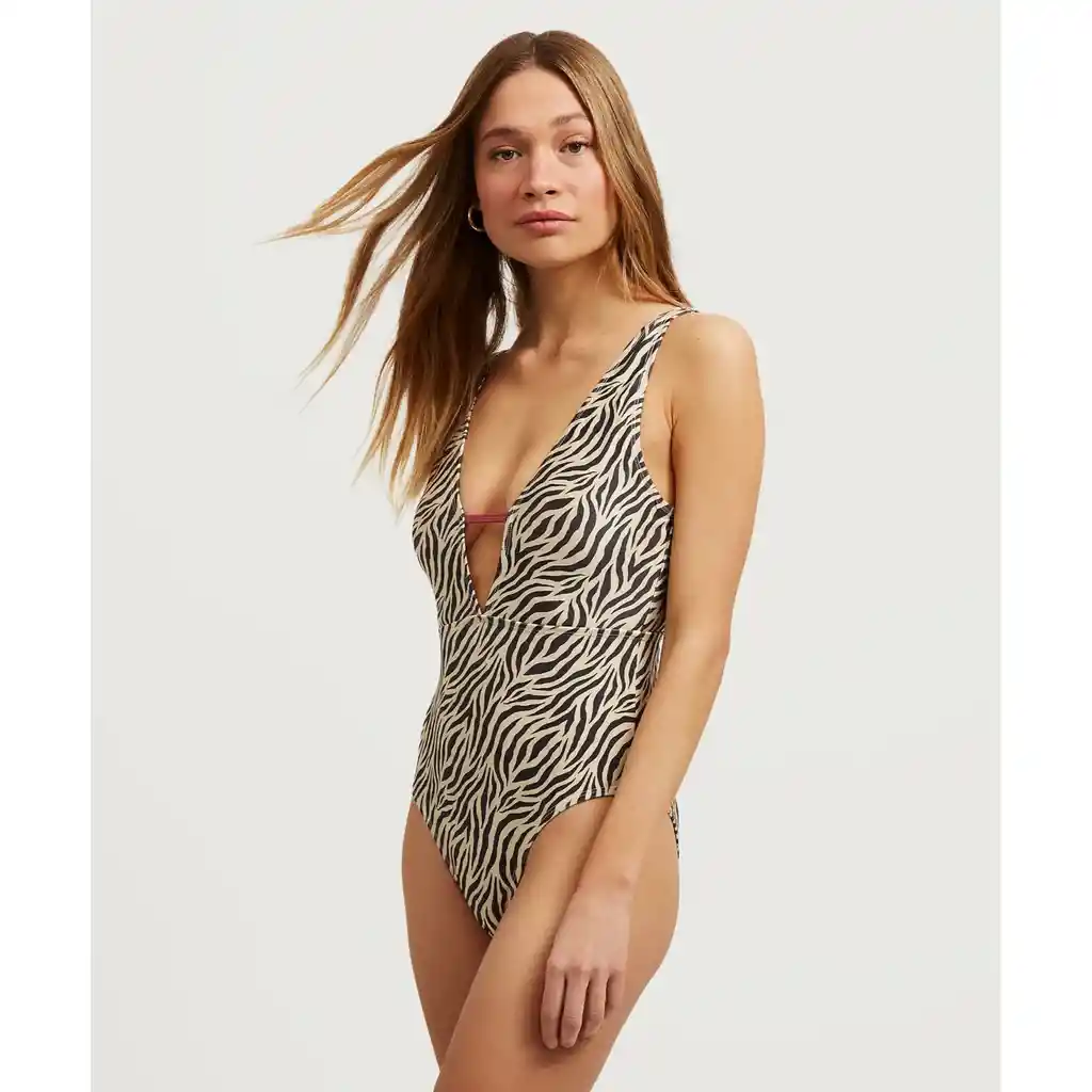 Traje De Baño Mujer Cebra Xs Beige