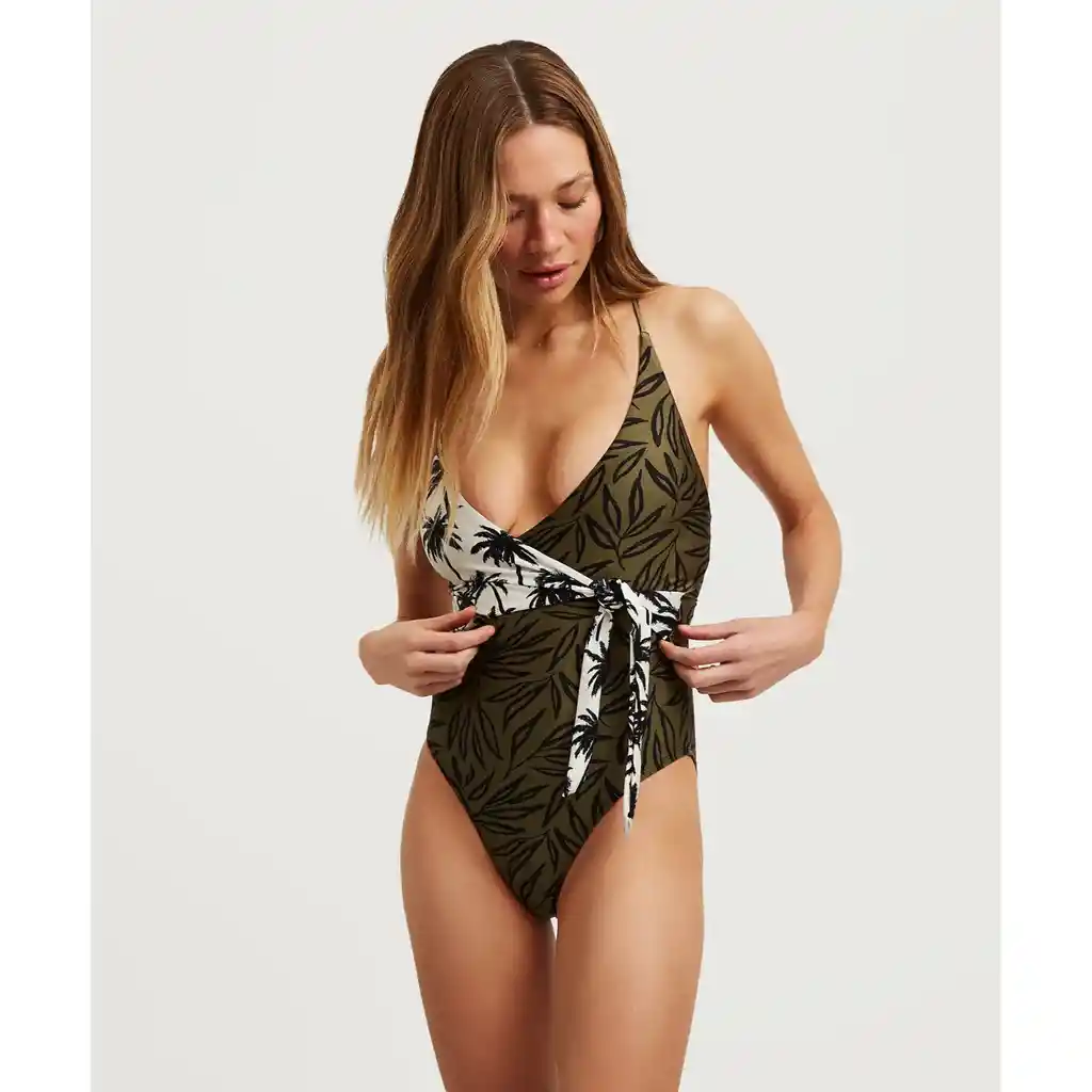 Traje De Baño Mujer Palmeras Xl Verde Musgo