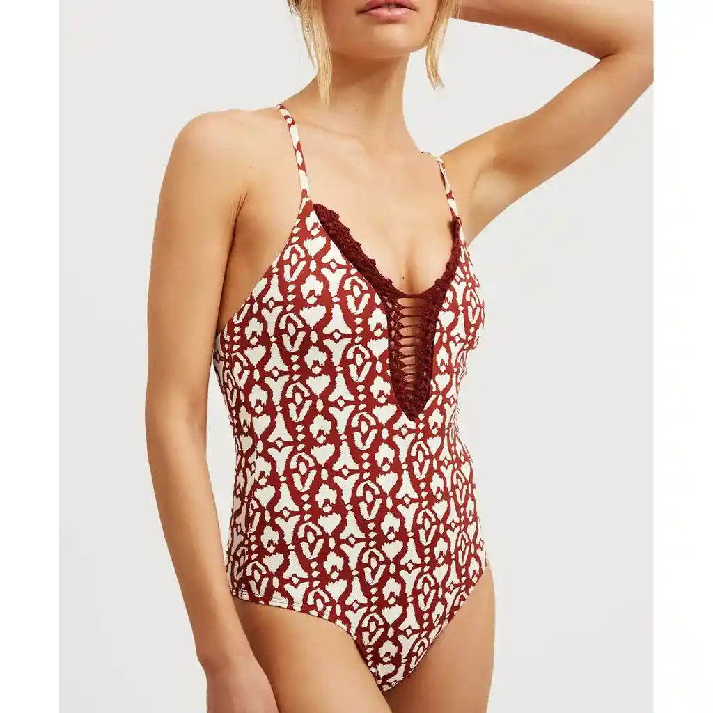 Traje De Baño Mujer Boho Macramé Xl Terracota