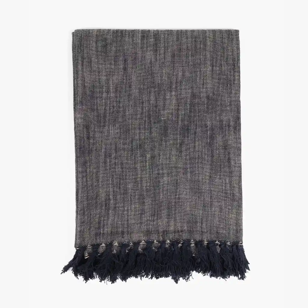 Manta Mujer Algodón Flecos Negro