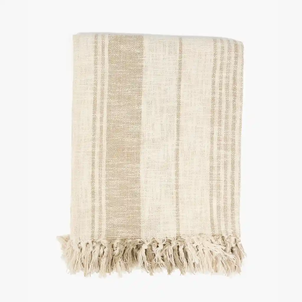 Manta Mujer Algodón Textura Flecos Beige