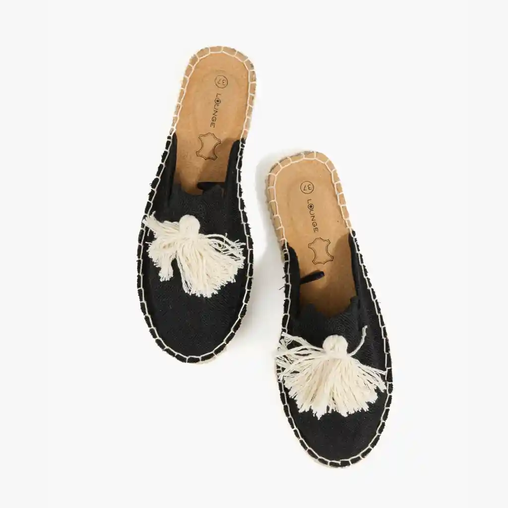 Sandalias Mujer Alpargata Pompón 35 Negro