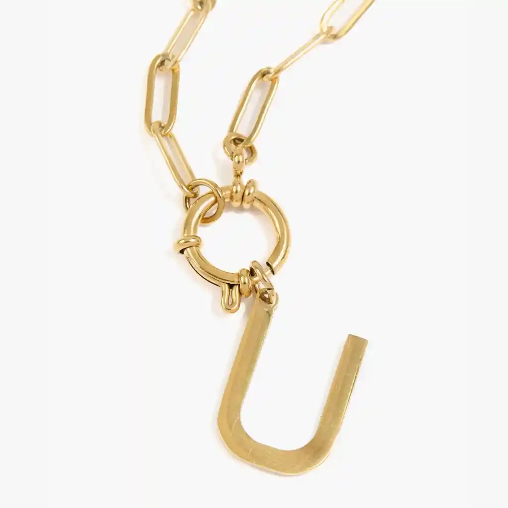 Collar Mujer Broche Con Letra U Dorado