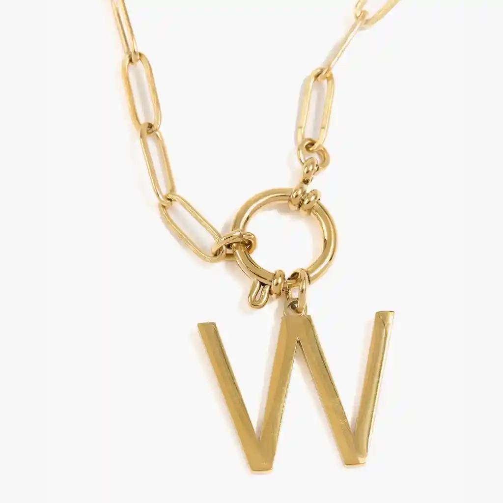 Collar Mujer Broche Con Letra W Dorado