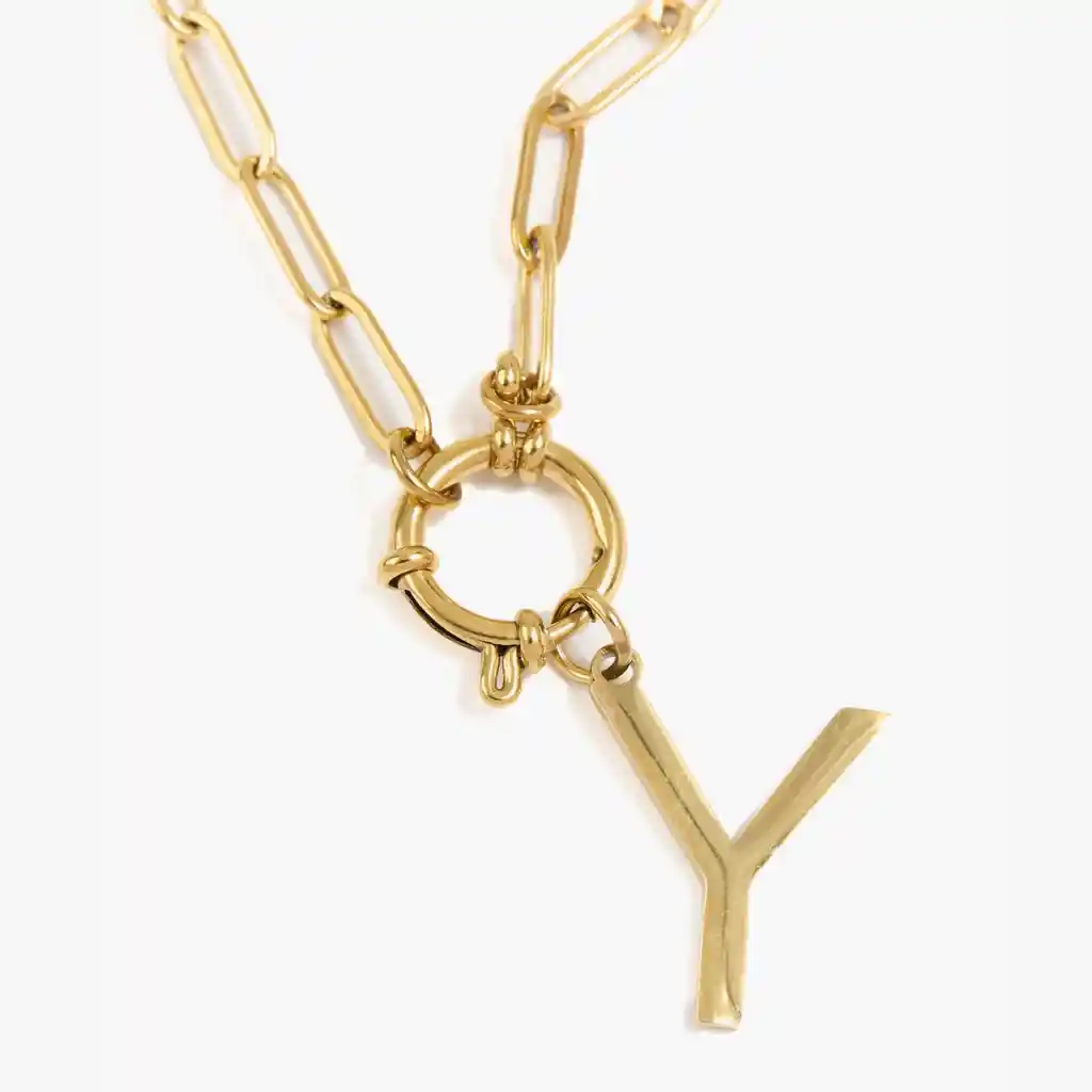 Collar Mujer Broche Con Letra Y Dorado