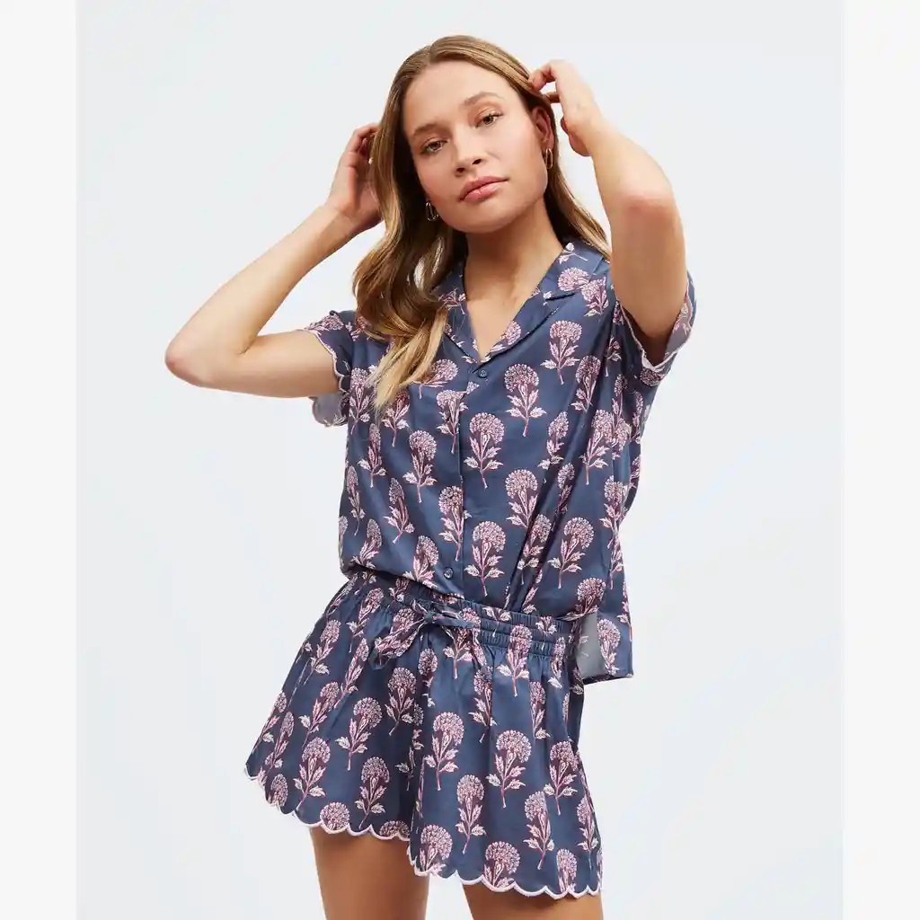 Pijama Mujer Algodón Corto Xs Azul