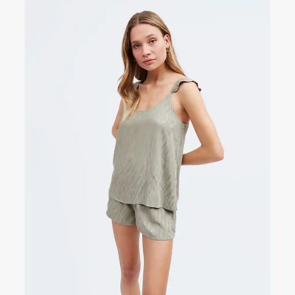 Pijama Mujer Corto Cebra Xl Verde