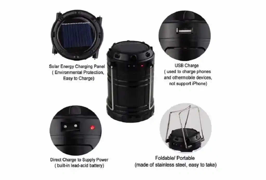 Linterna Lampara Solar Recargable Entrada Usb Cargador