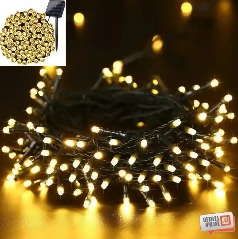 Luces 100 Led Guirnalda Solar Cálida 20 Metros Decoración